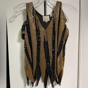 Vintage Dominique Gold and Black Beaded & Sequined Silk Cocktail Top